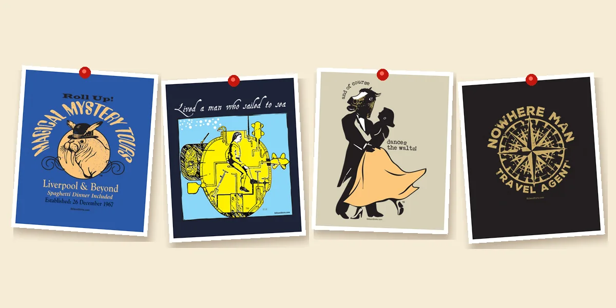 Pinned FAB Series cards: a walrus in a sun, a yellow submarine, a waltzing horse and a gold compass rose