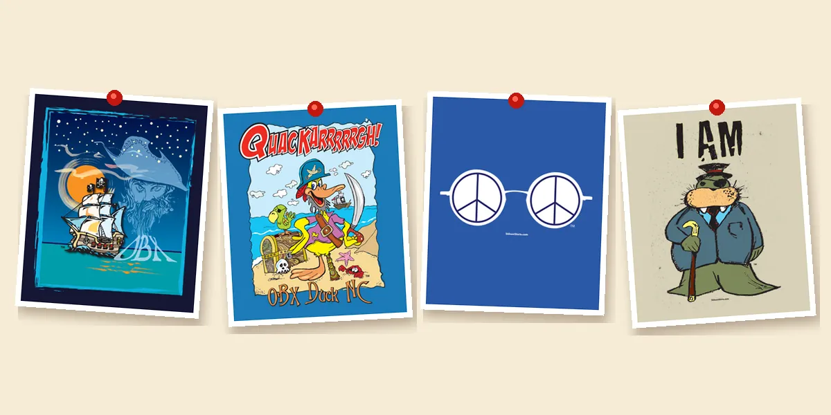 Pinned Season One cards: Ghost of Blackbeard, Quackarrrgh, a round pair of peace-sign specs and a dapper walrus