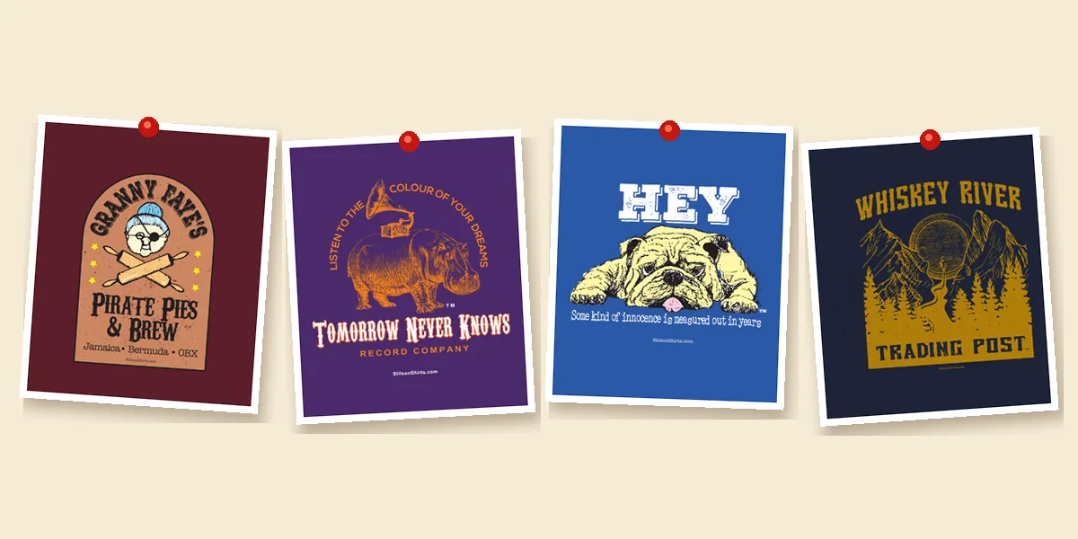 Pinned Season Four cards: Granny Faye's Pirate Pies, the gramophone hippo, a sleepy bulldog and Whiskey River Trading Post