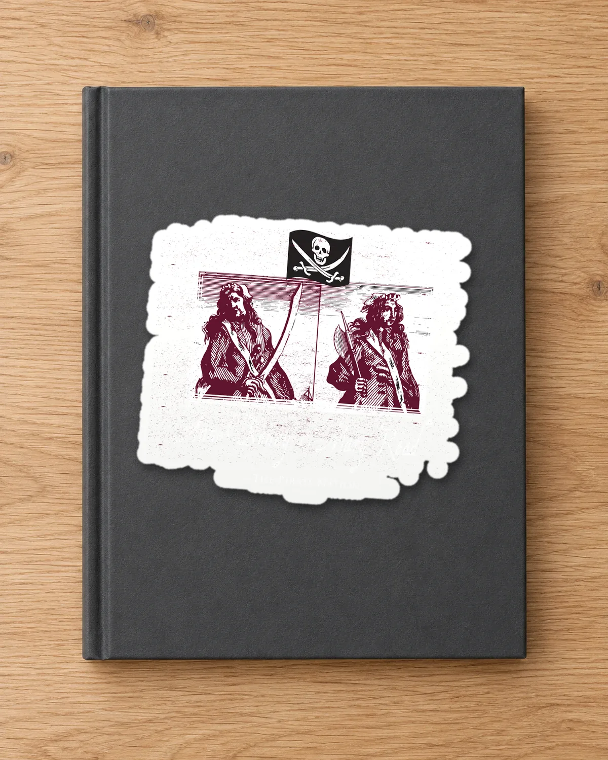Anne Bonny & Mary Read tee on a die-cut sticker