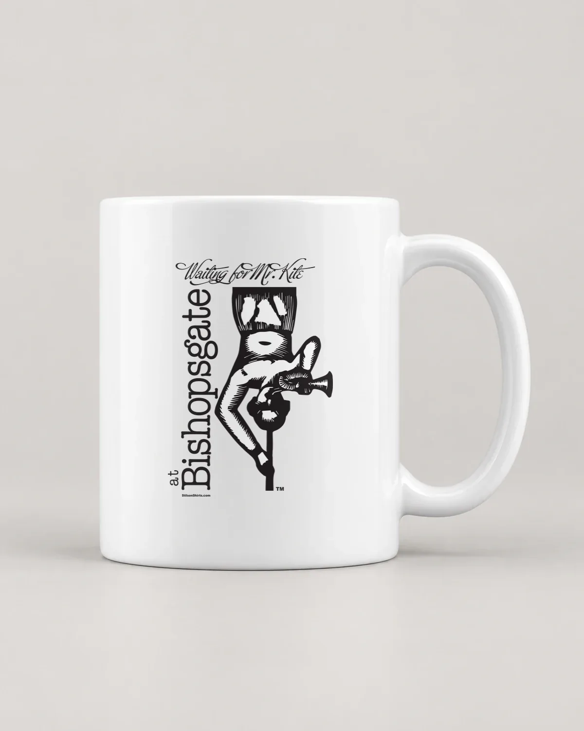 Bishopsgate Acrobat tee on a ceramic mug