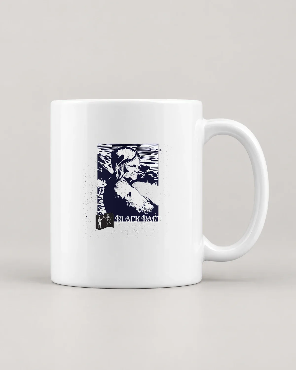Black Bart tee on a ceramic mug
