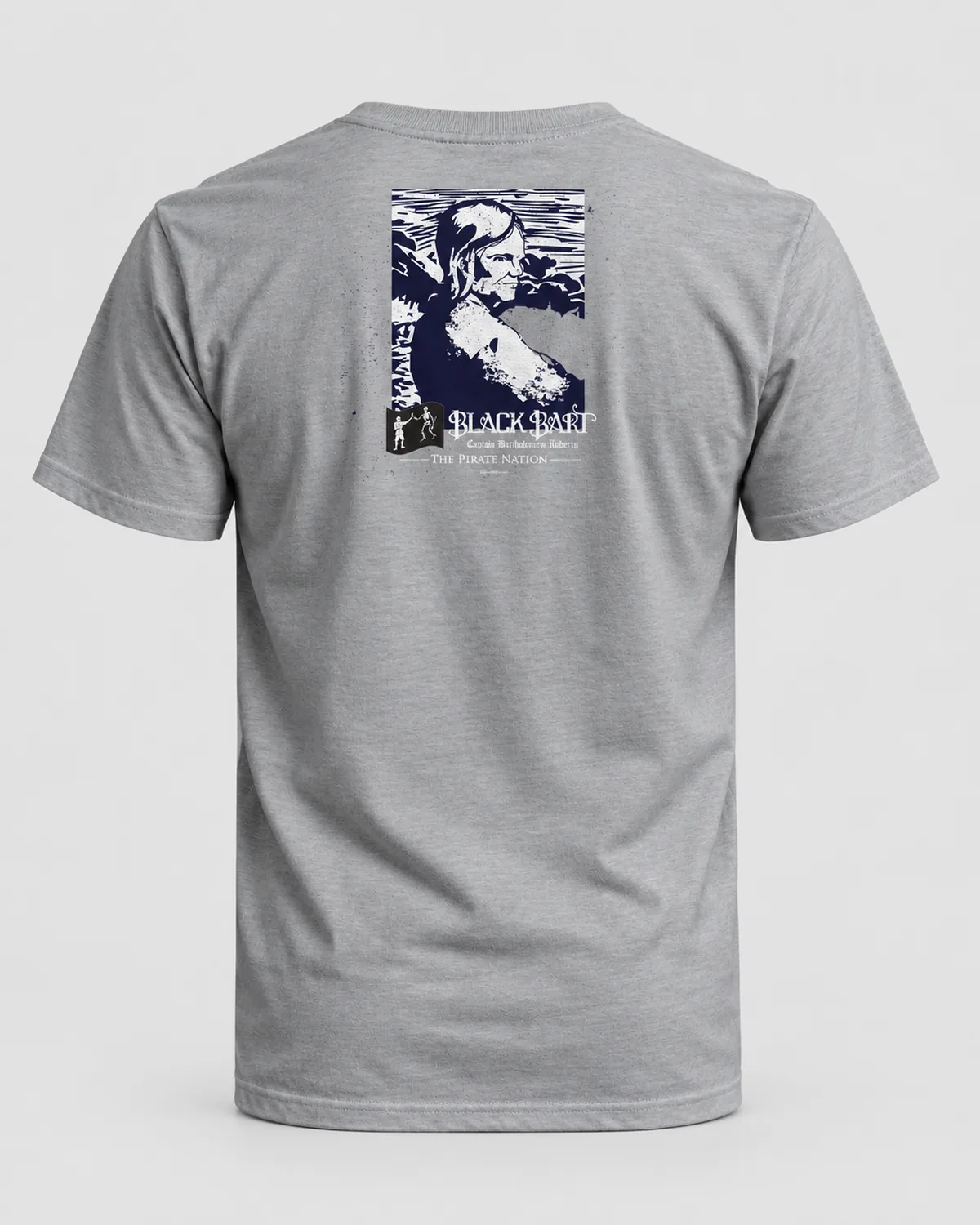 Black Bart tee on a sport grey tee, back view