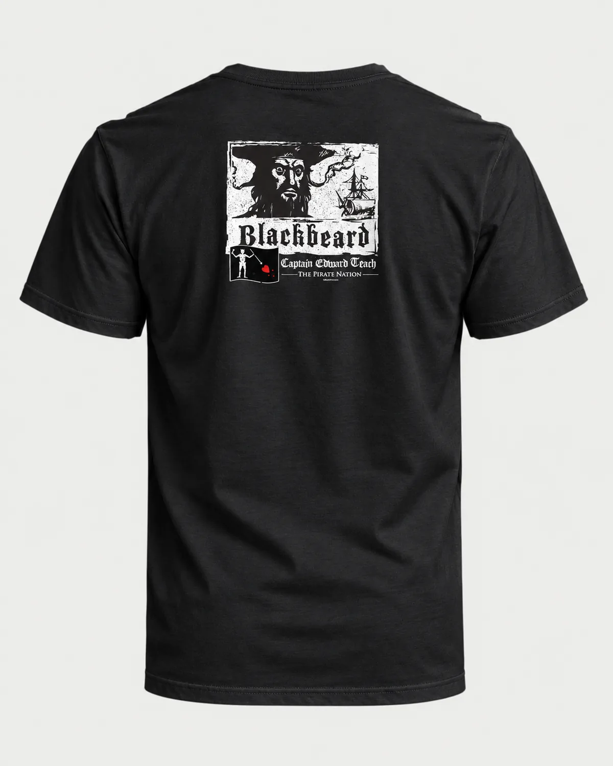 Blackbeard, Cap'n Edward Teach tee on a black tee, back view