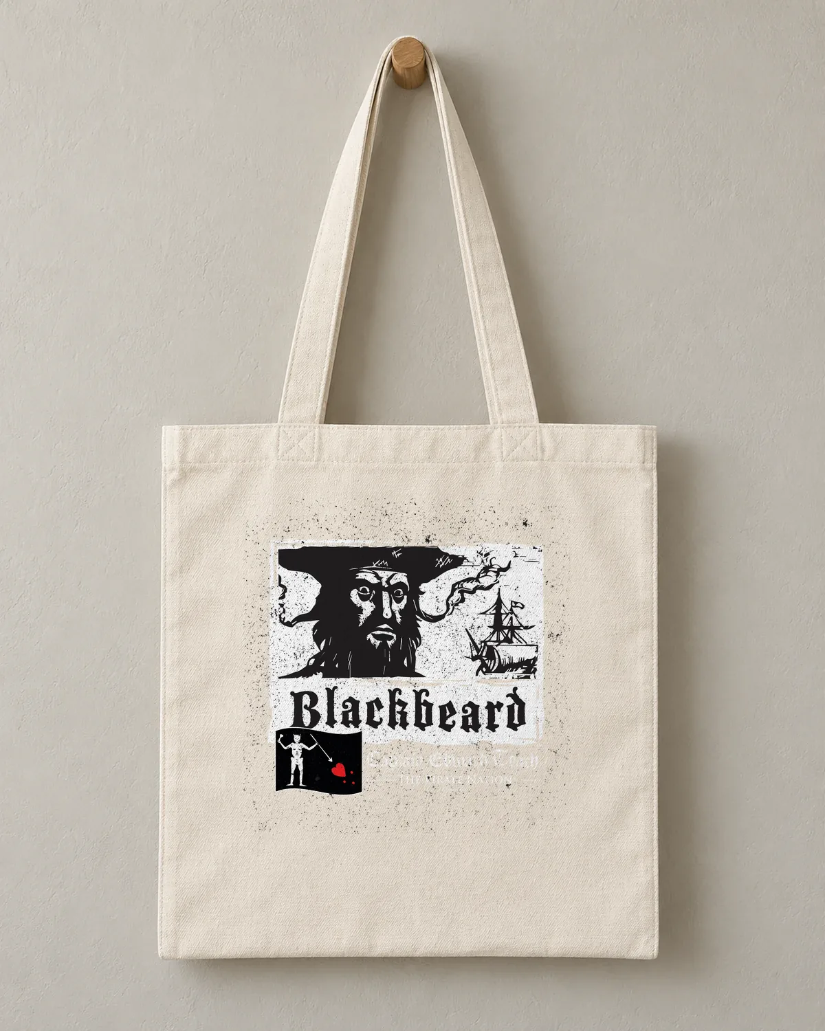 Blackbeard, Cap'n Edward Teach tee on a cotton tote