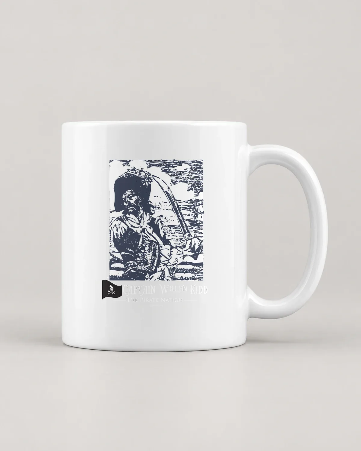 Captain William Kidd tee on a ceramic mug