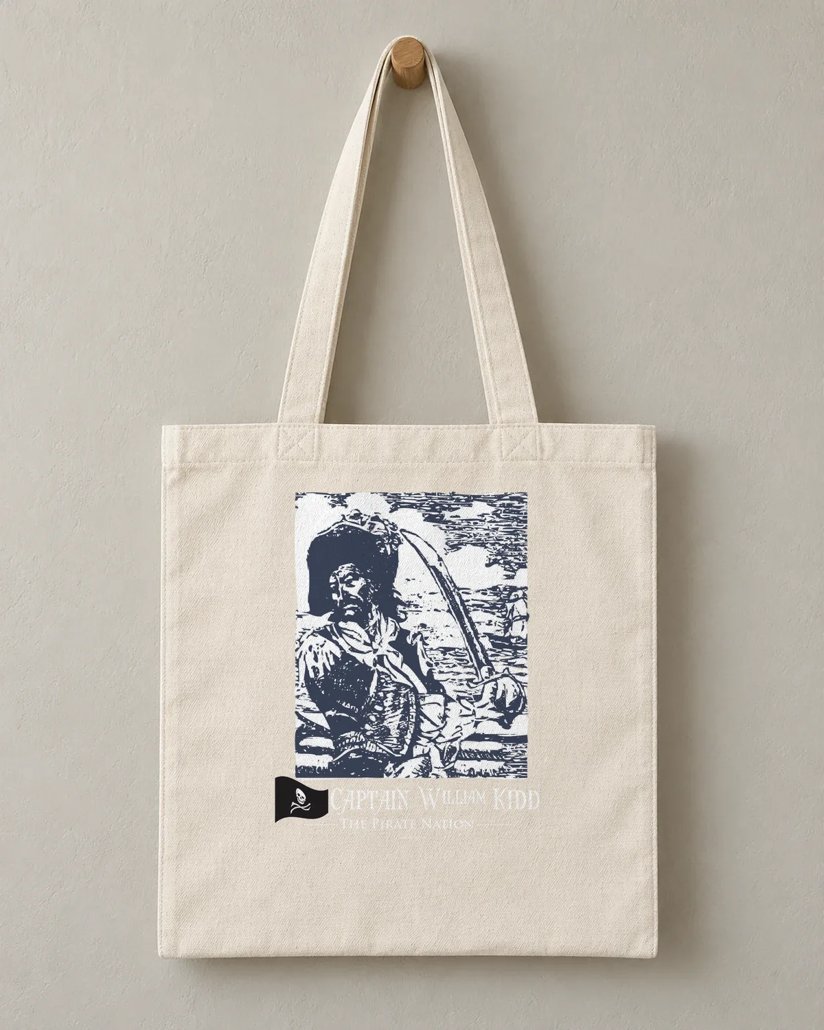 Captain William Kidd tee on a cotton tote