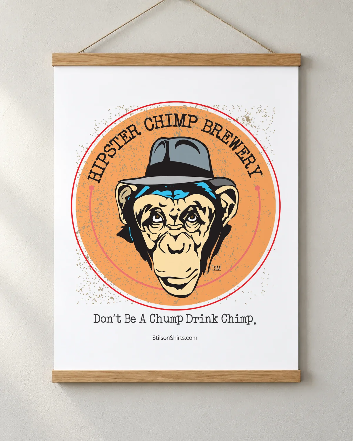 Hipster Chimp Brewery tee on a matte poster