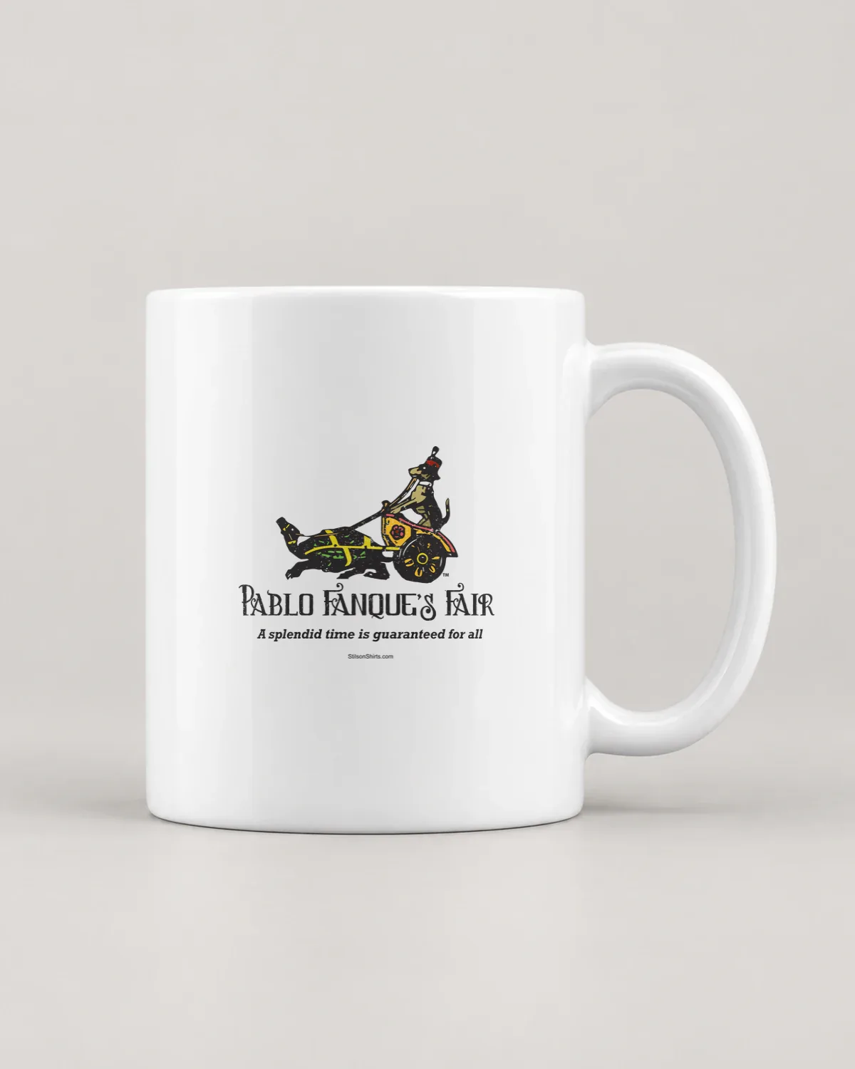 Victorian Circus Fair tee on a ceramic mug