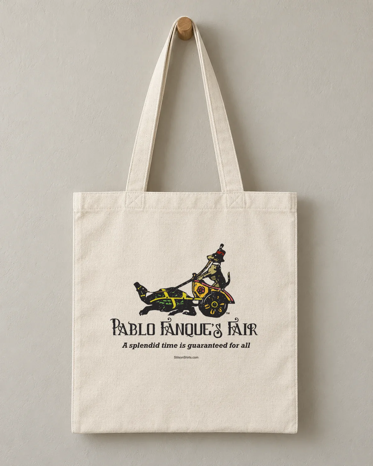 Victorian Circus Fair tee on a cotton tote