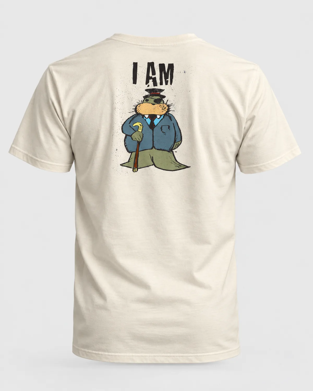 The Dapper Walrus tee on a natural tee, back view