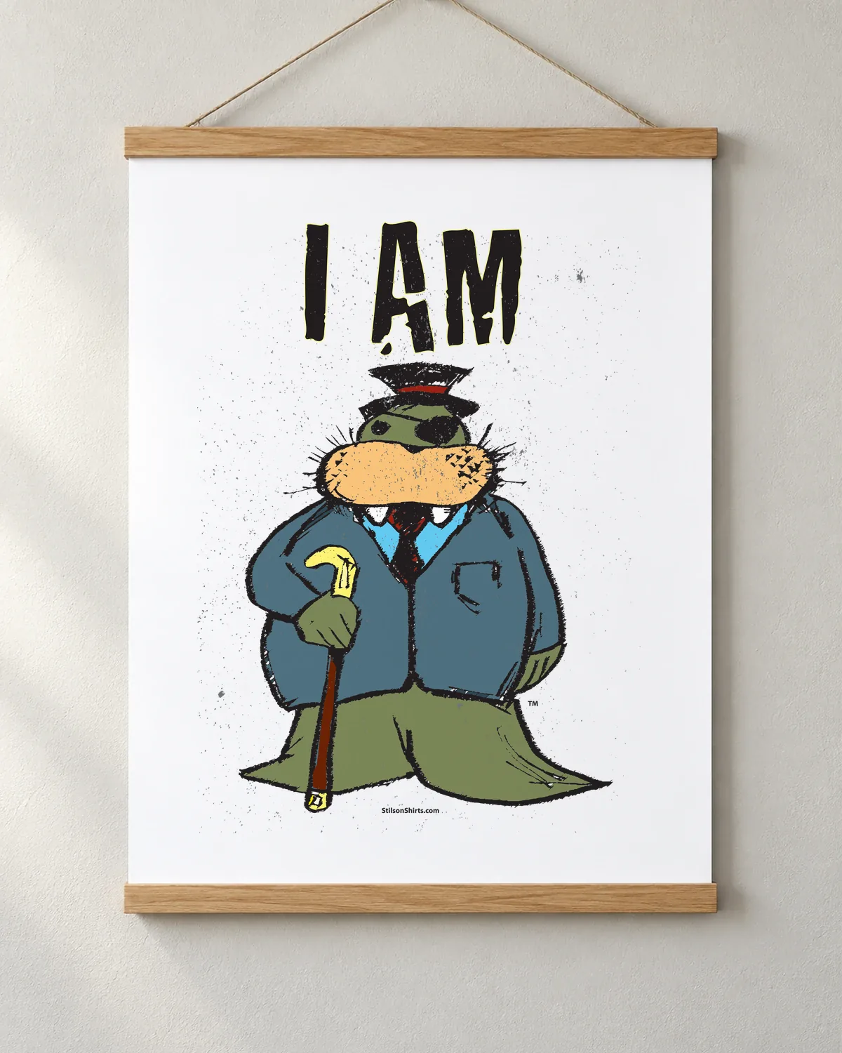 The Dapper Walrus tee on a matte poster