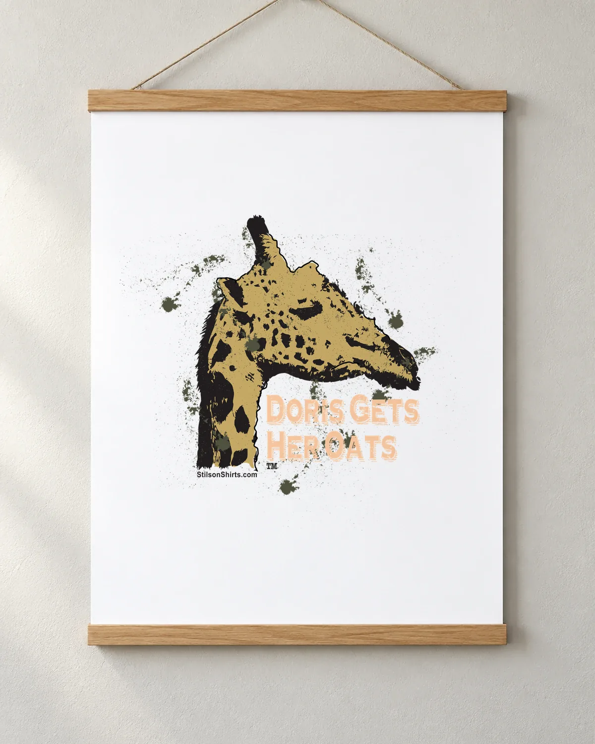 Giraffe Gets Her Oats tee on a matte poster