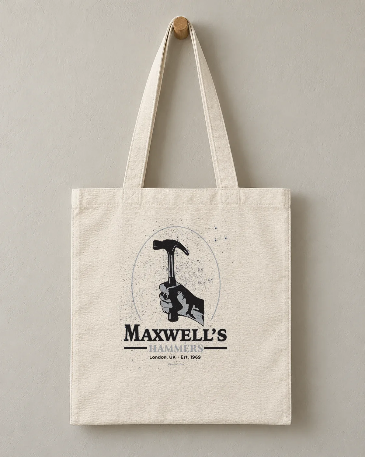 Hammer Works tee on a cotton tote