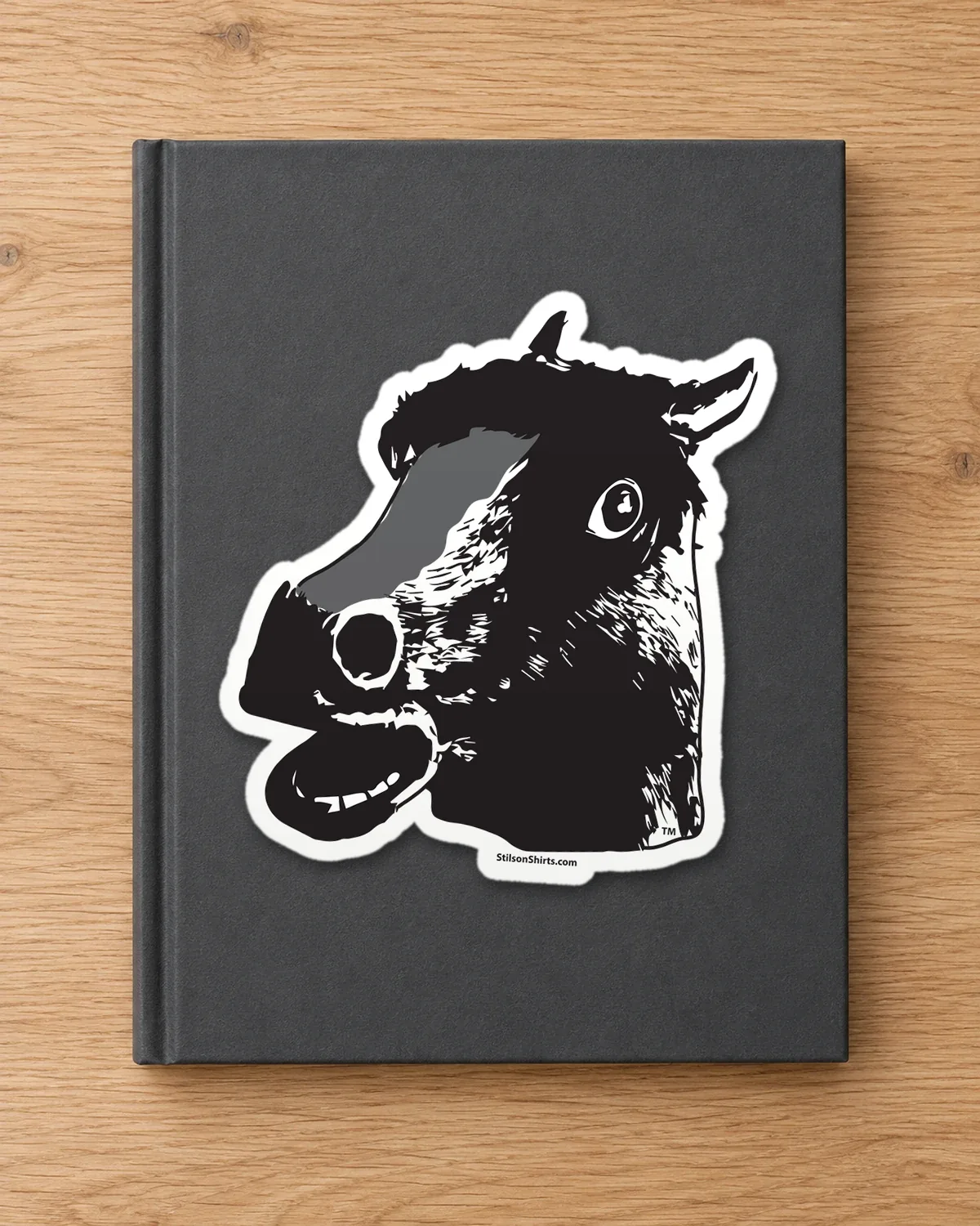 Horse Mask tee on a die-cut sticker