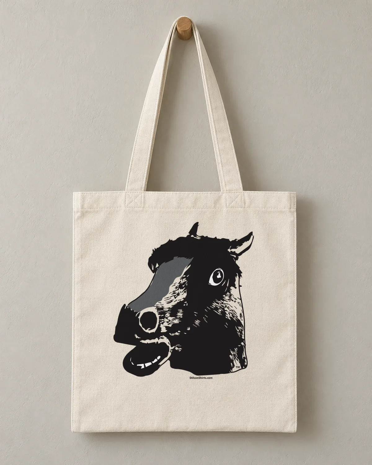 Horse Mask tee on a cotton tote