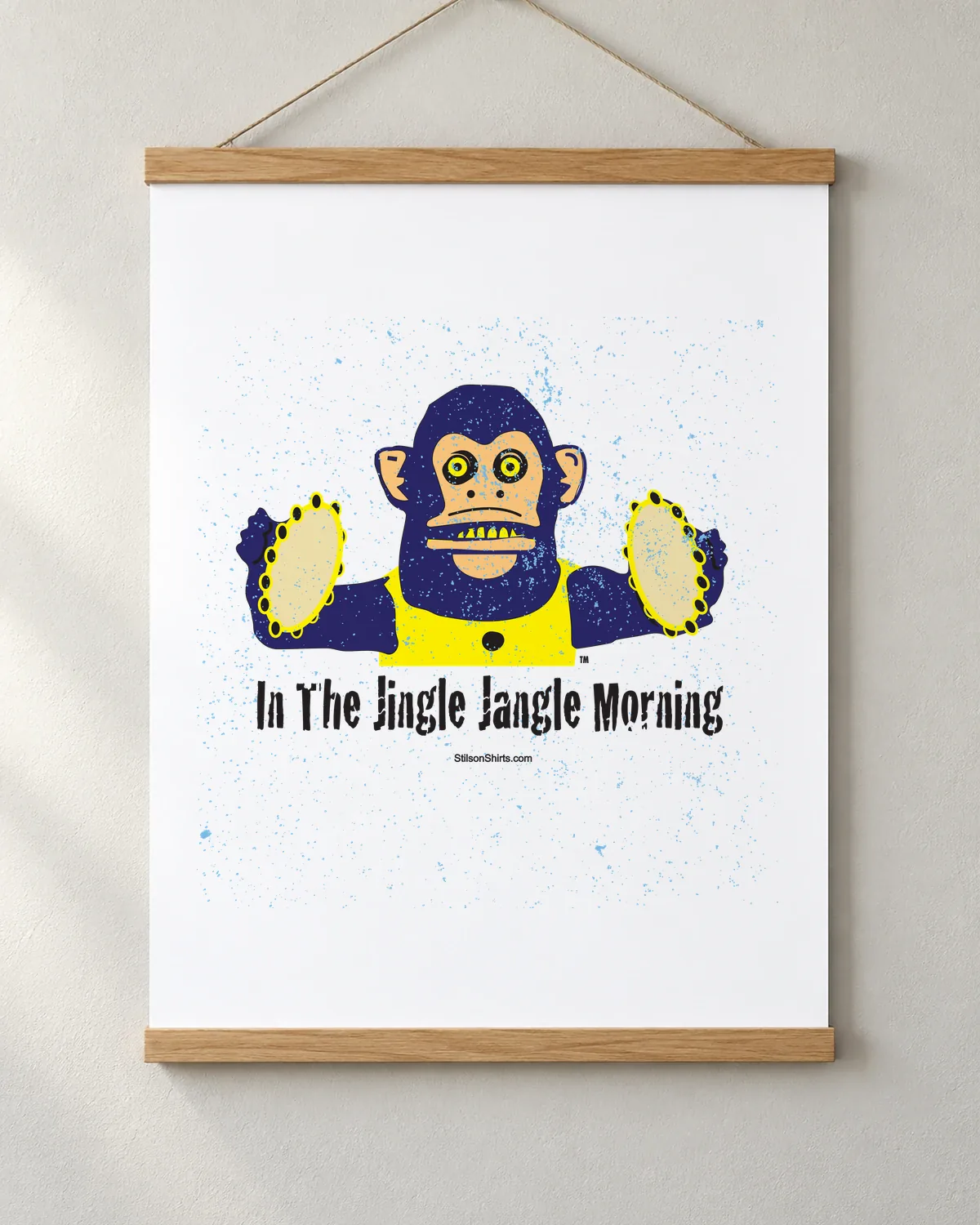 Cymbal Monkey Morning tee on a matte poster