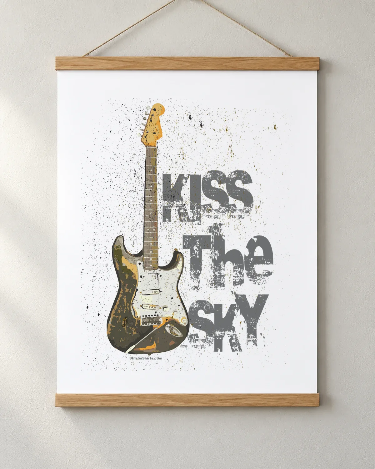 Kiss the Sky Guitar tee on a matte poster