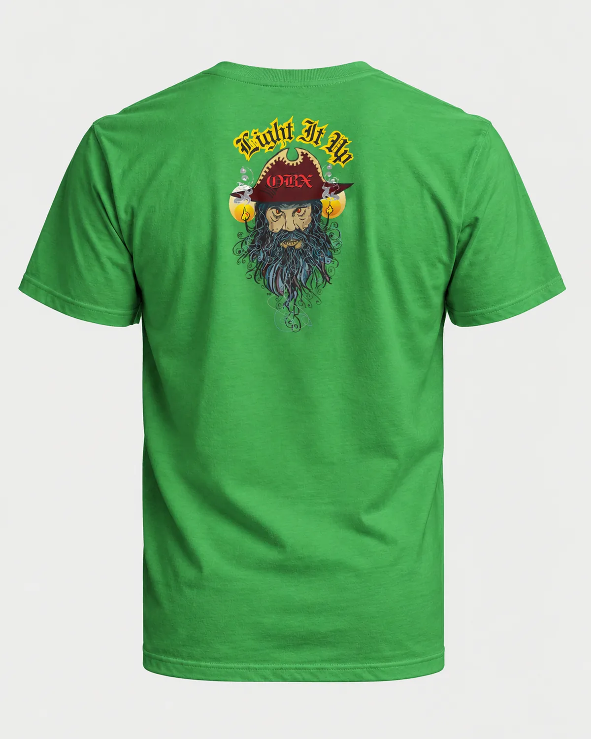 Light It Up OBX tee on a irish green tee, back view