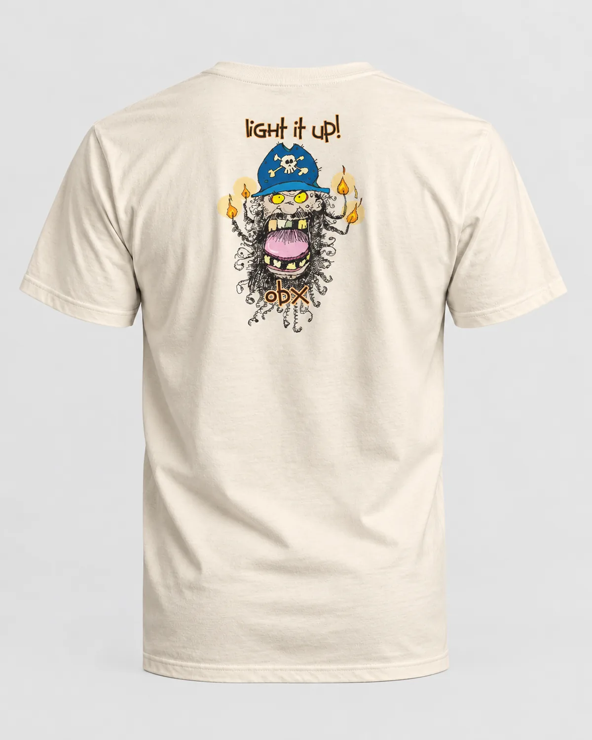 Light It Up toon tee on a natural tee, back view