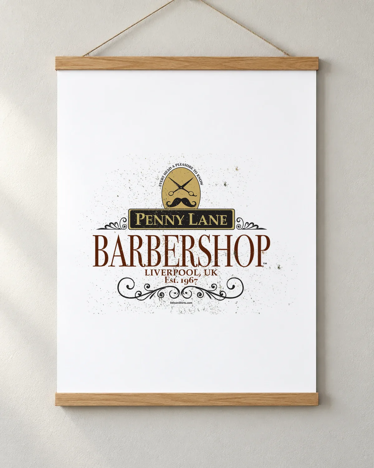 Liverpool Barbershop tee on a matte poster