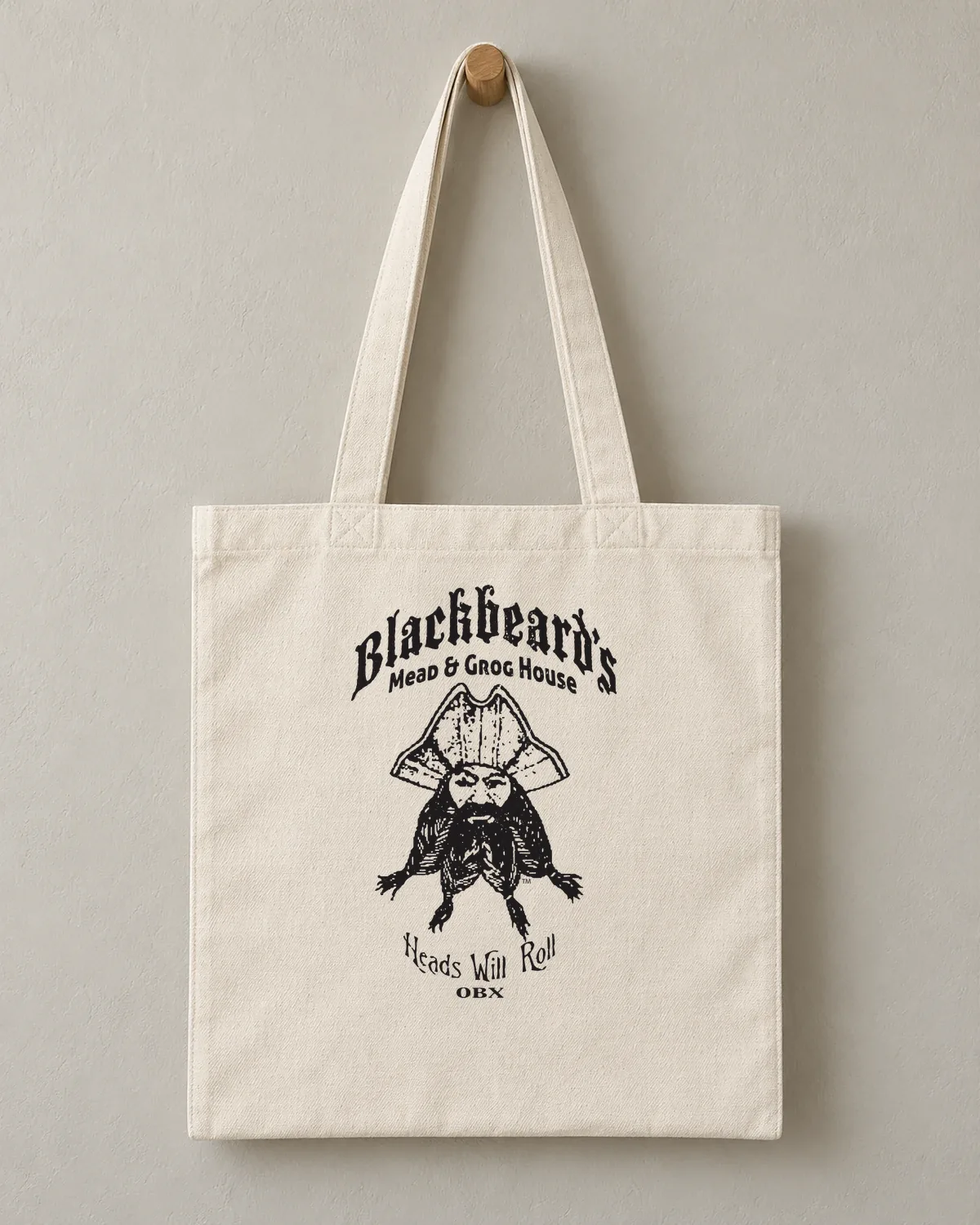 Blackbeard's Mead & Grog House tee on a cotton tote