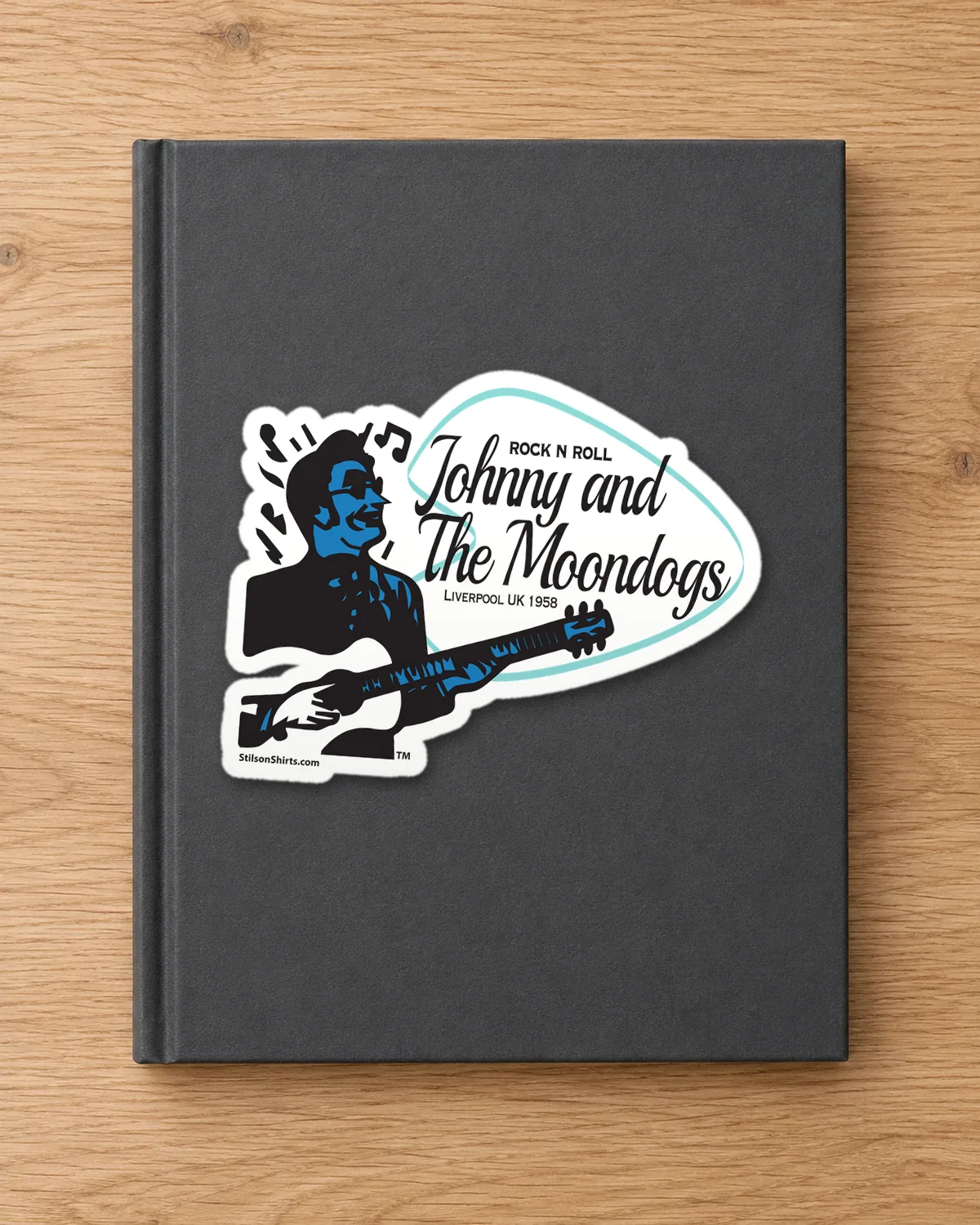 Moondogs Rock & Roll tee on a die-cut sticker
