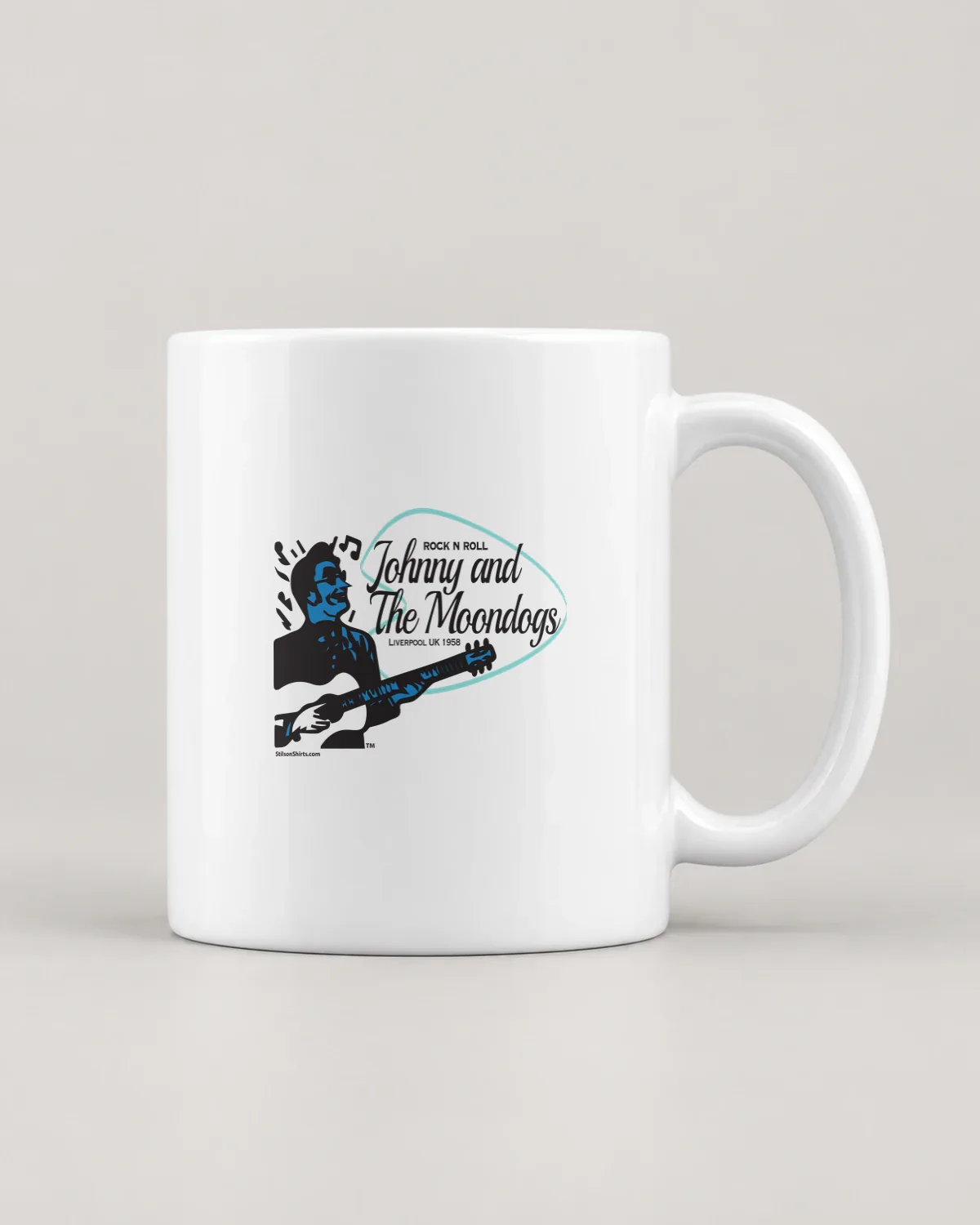 Moondogs Rock & Roll tee on a ceramic mug