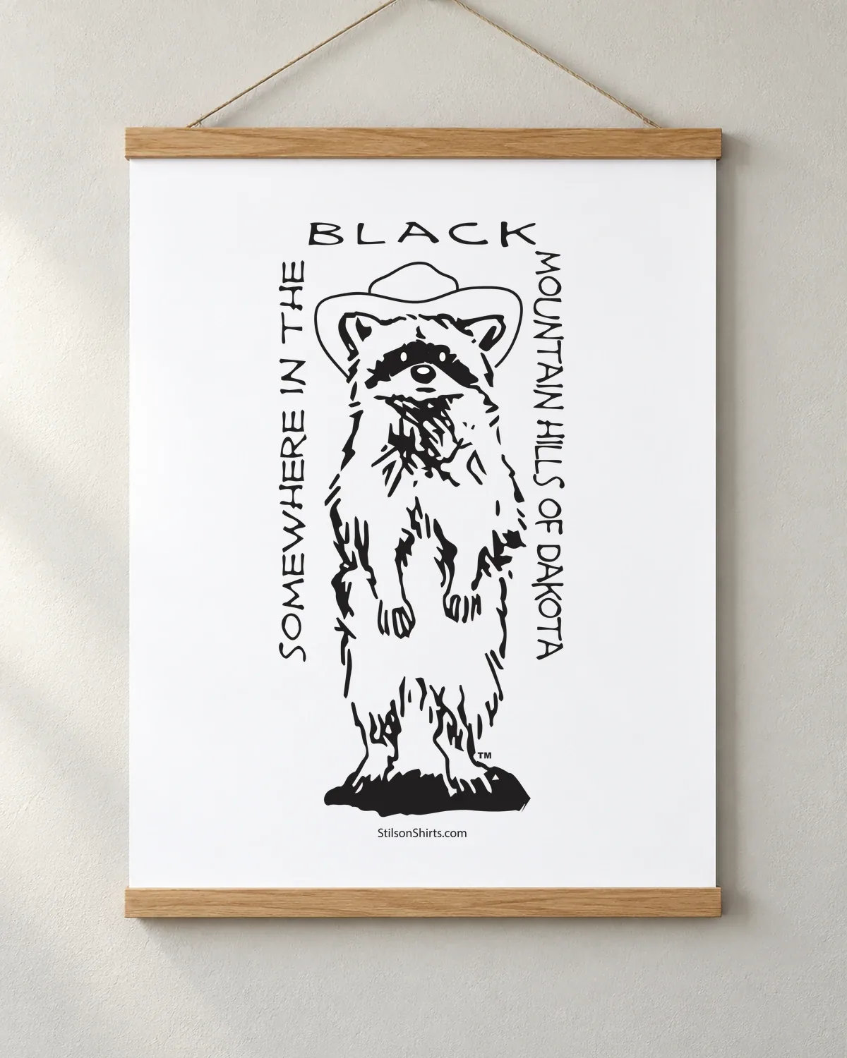Mountain Raccoon tee on a matte poster