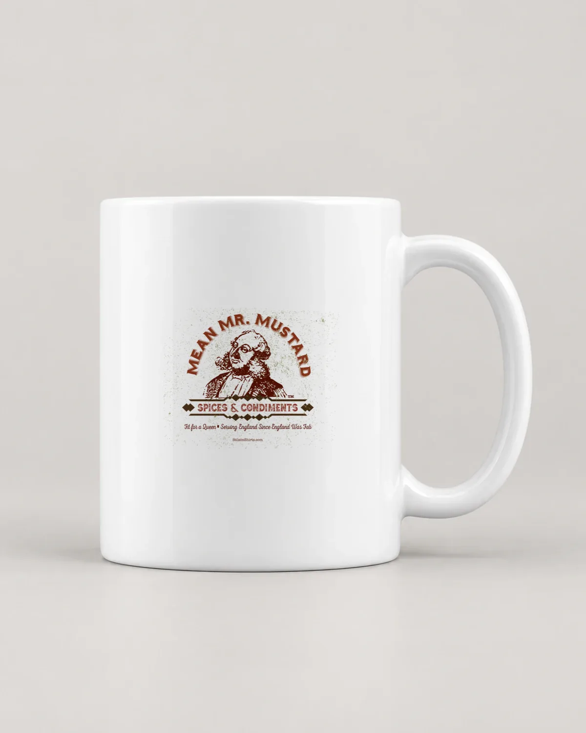 Mustard & Spice Merchant tee on a ceramic mug