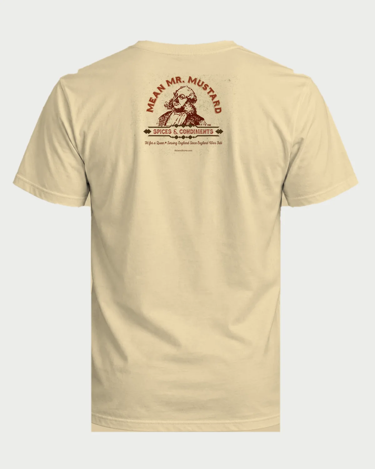 Mustard & Spice Merchant tee on a sand tee, back view