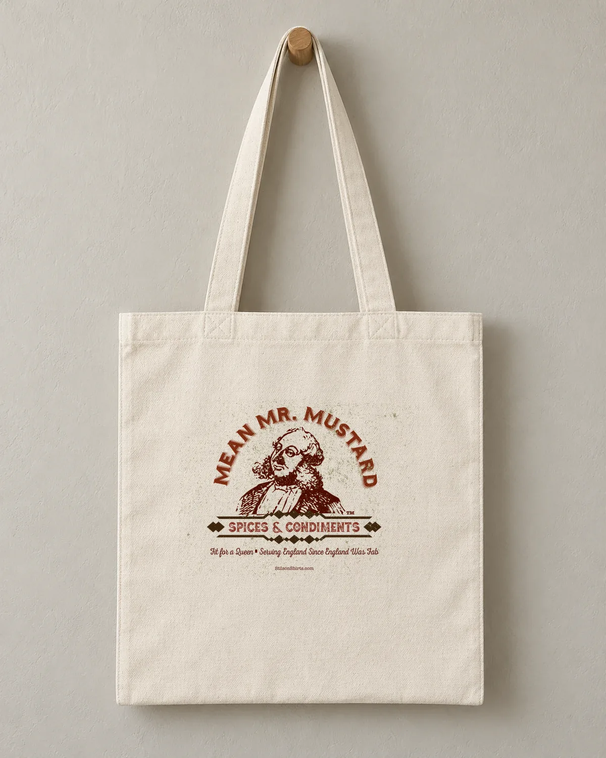 Mustard & Spice Merchant tee on a cotton tote