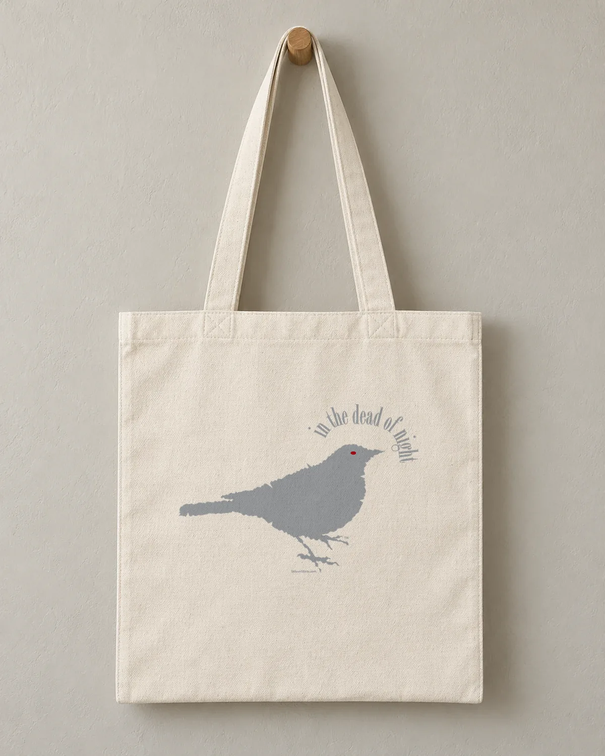 Night Bird tee on a cotton tote
