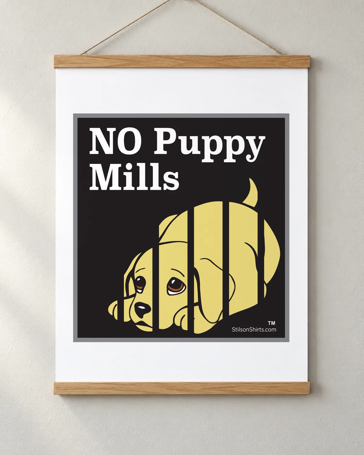 No Puppy Mills tee on a matte poster