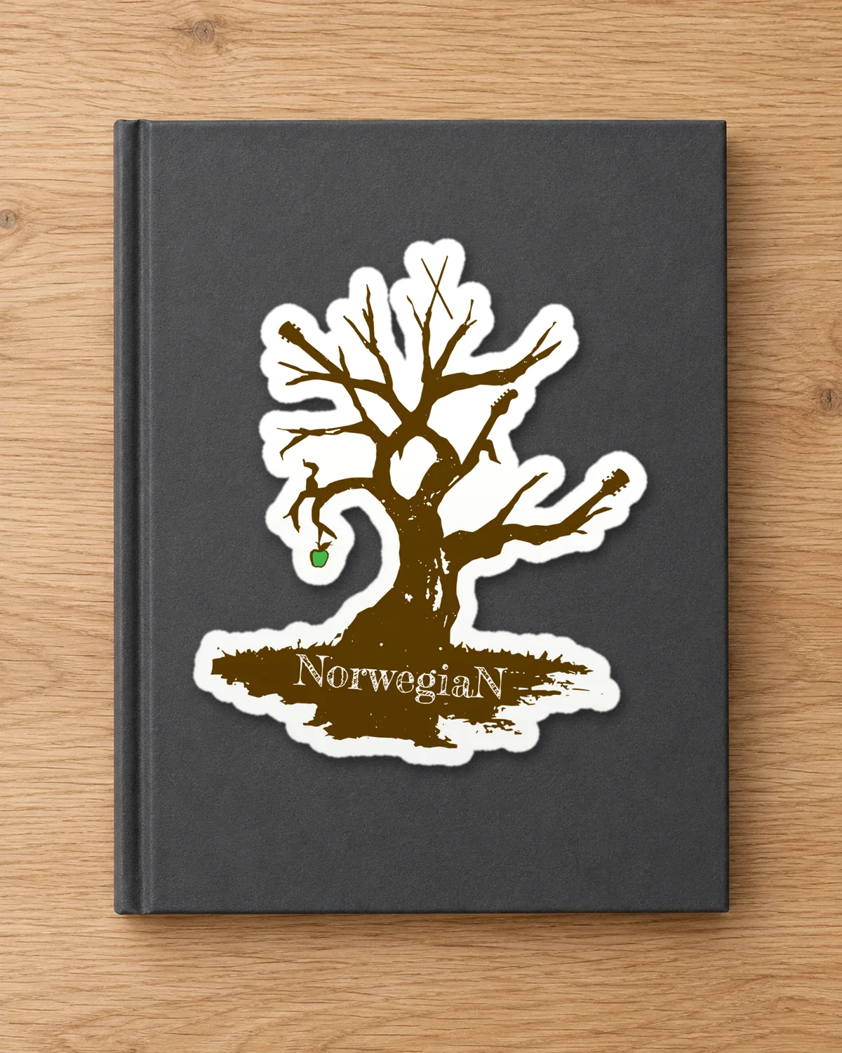 Norwegian Tree tee on a die-cut sticker