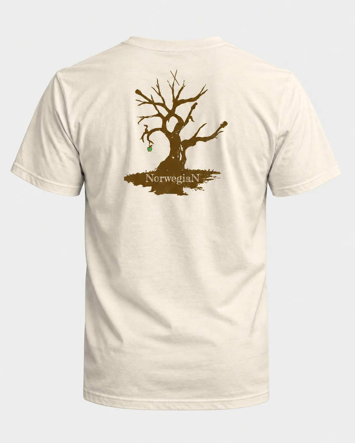 Norwegian Tree tee on a natural tee, back view