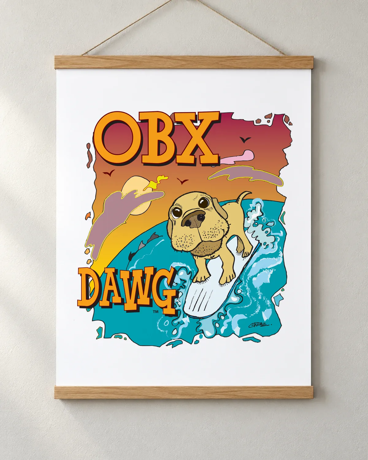 OBX Dawg tee on a matte poster