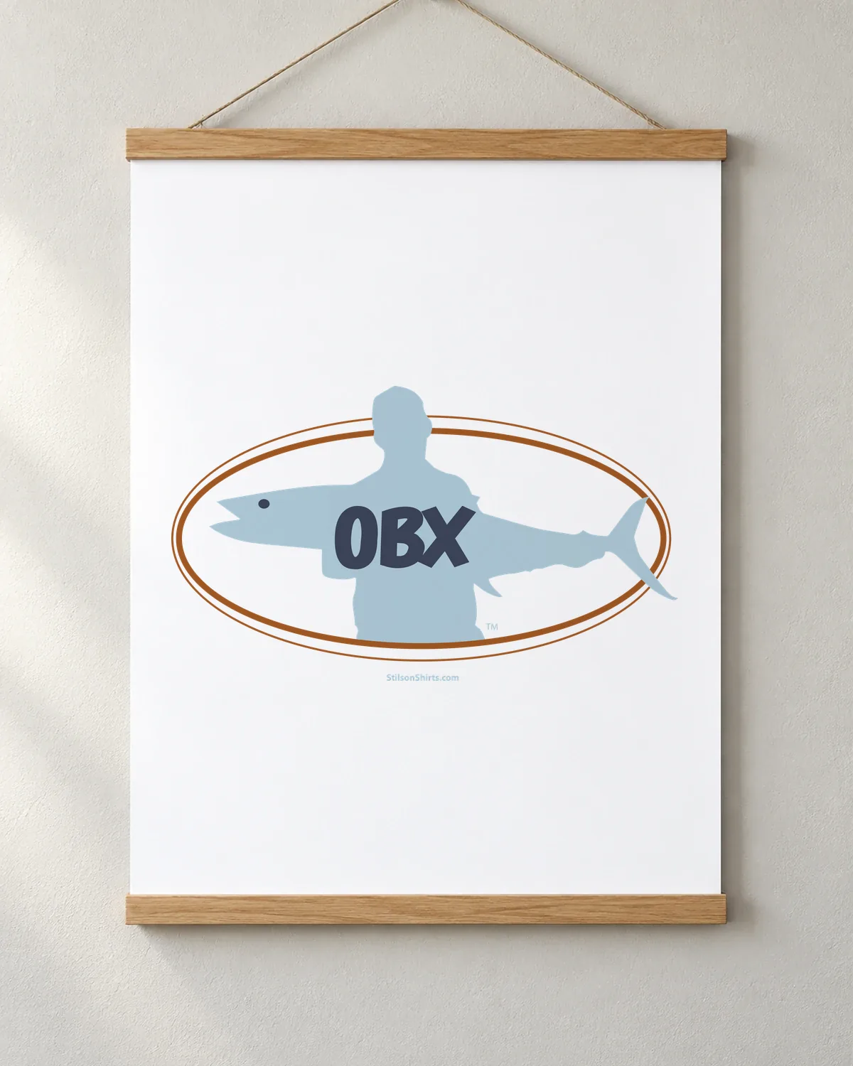 OBX Fish Oval tee on a matte poster