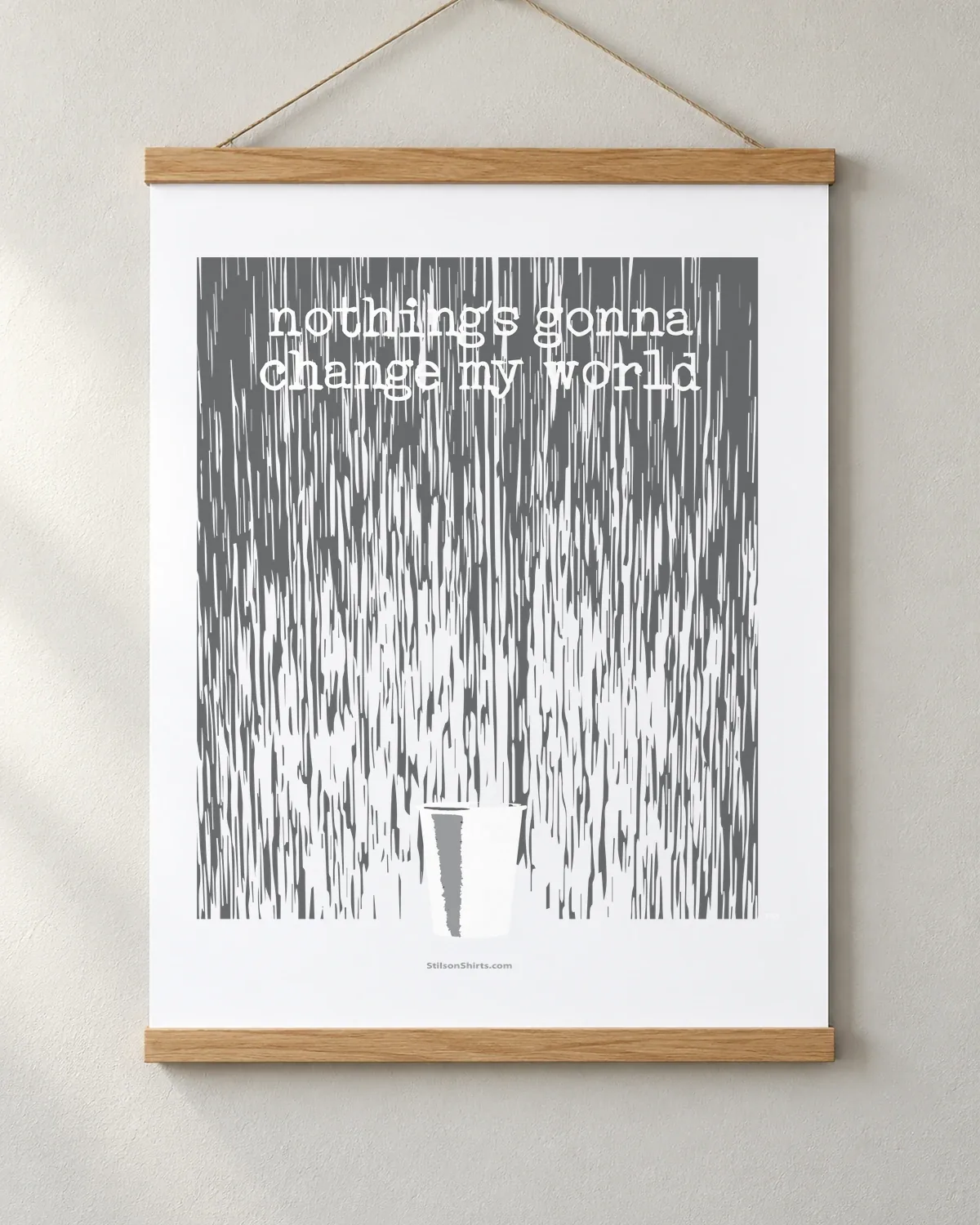 Paper Cup in the Rain tee on a matte poster
