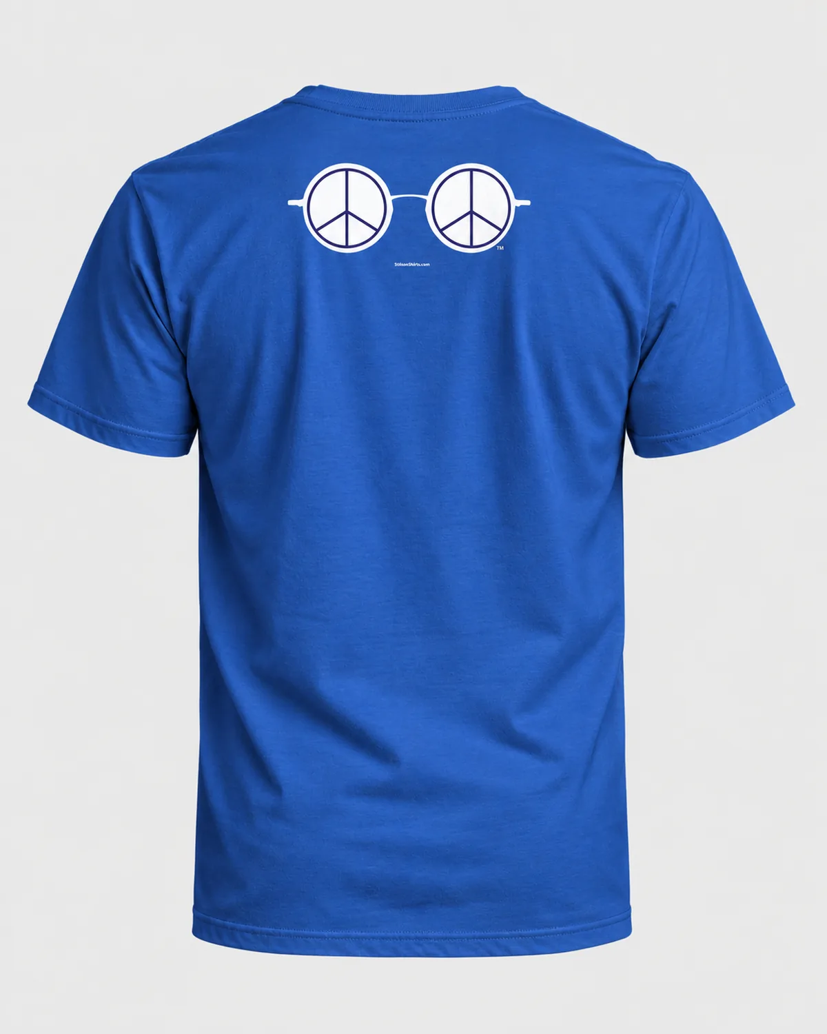 Peace Specs tee on a royal tee, back view