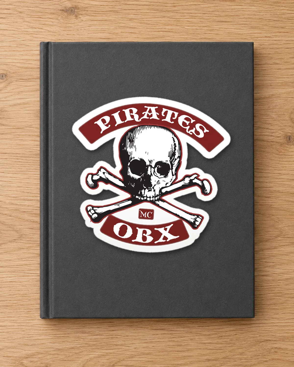 Pirates MC OBX tee (black) on a die-cut sticker