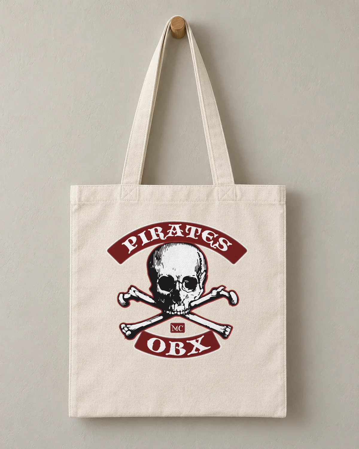 Pirates MC OBX tee (black) on a cotton tote