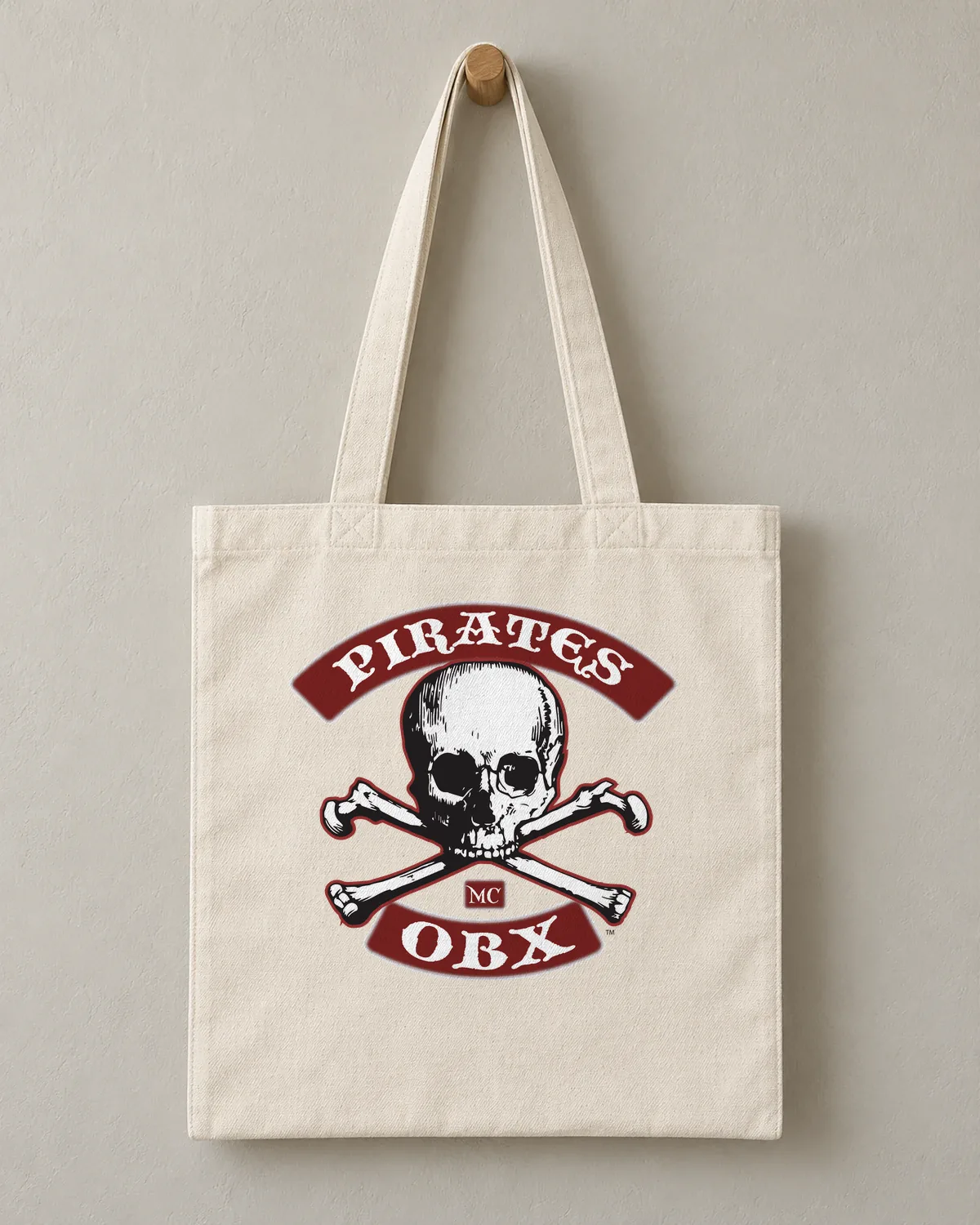 Pirates MC OBX tee (pink) on a cotton tote