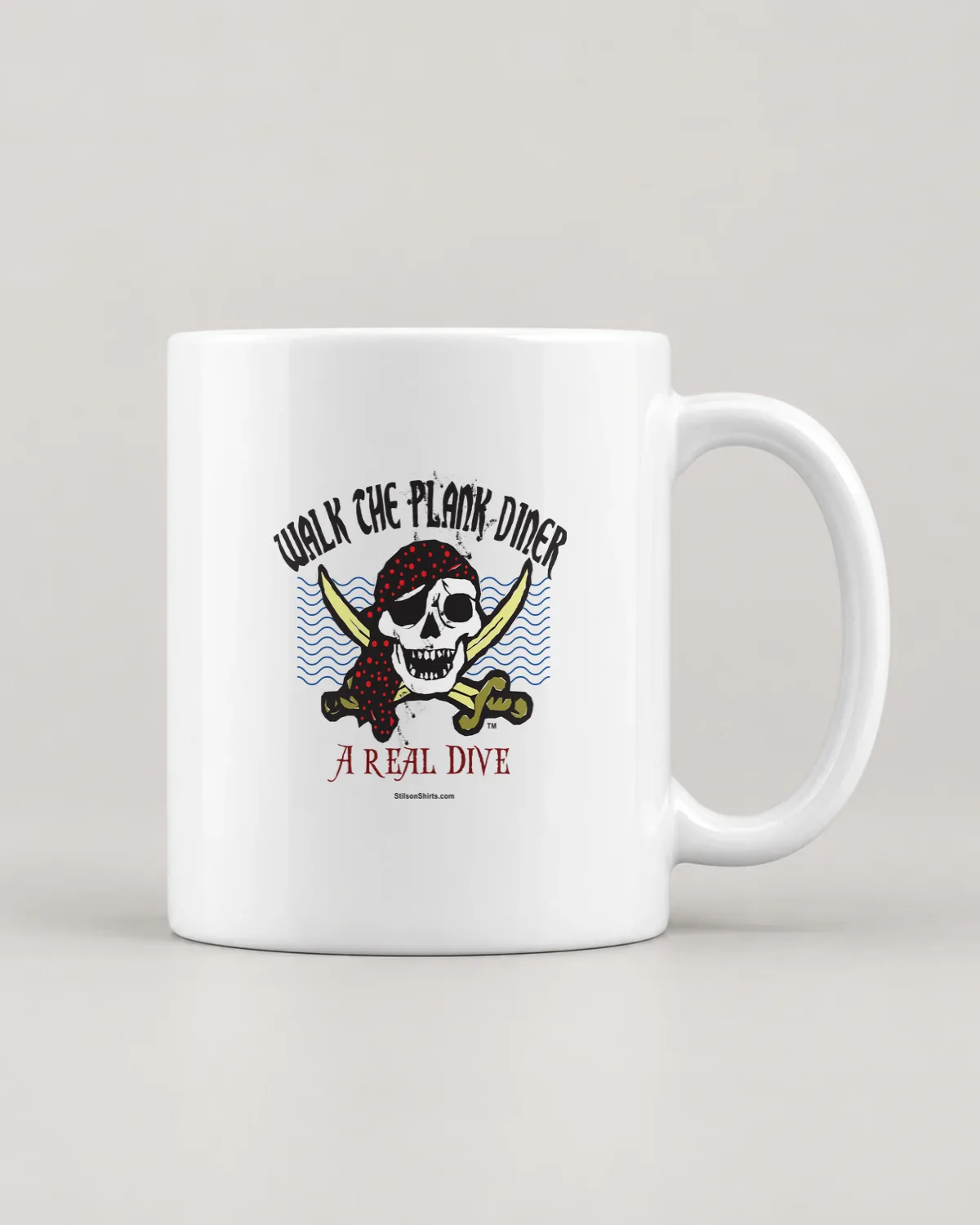 Walk the Plank Diner tee on a ceramic mug