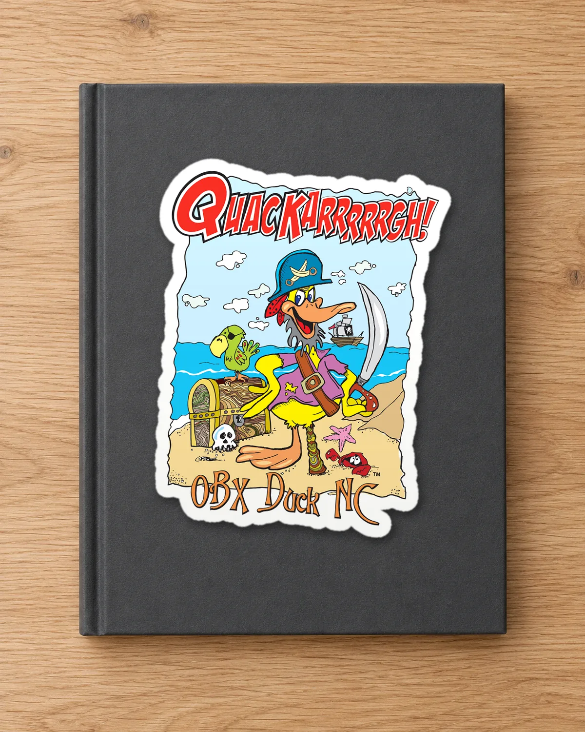 Quackarrrgh! OBX Duck tee on a die-cut sticker