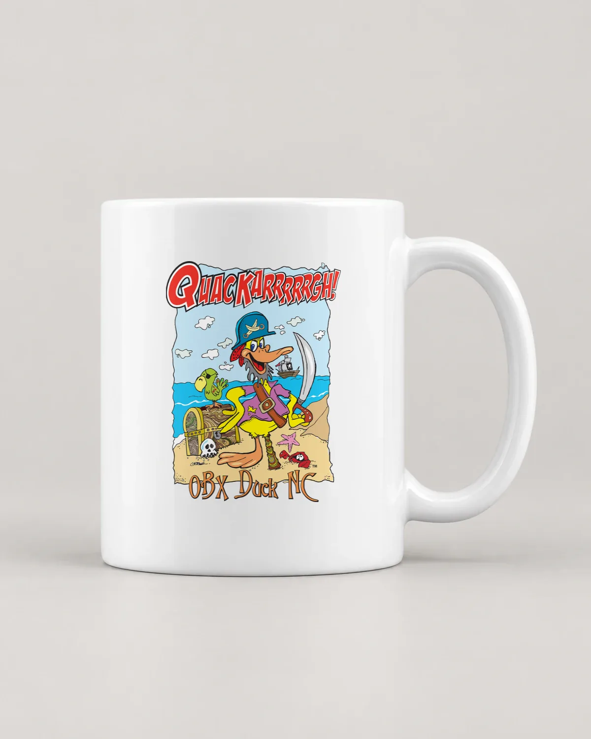 Quackarrrgh! OBX Duck tee on a ceramic mug