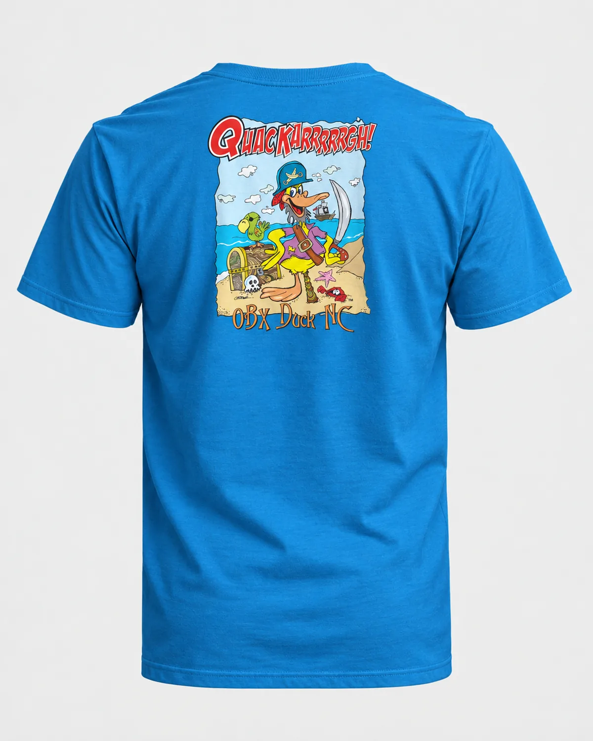Quackarrrgh! OBX Duck tee on a sapphire tee, back view