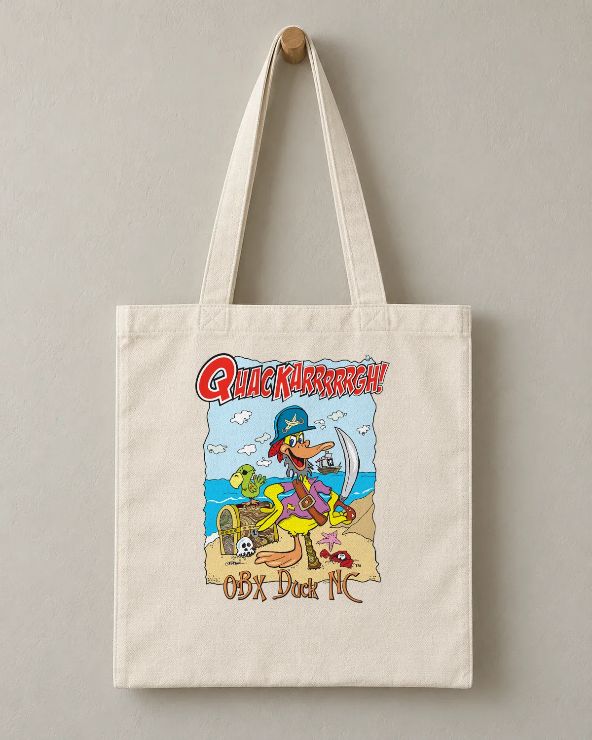 Quackarrrgh! OBX Duck tee on a cotton tote