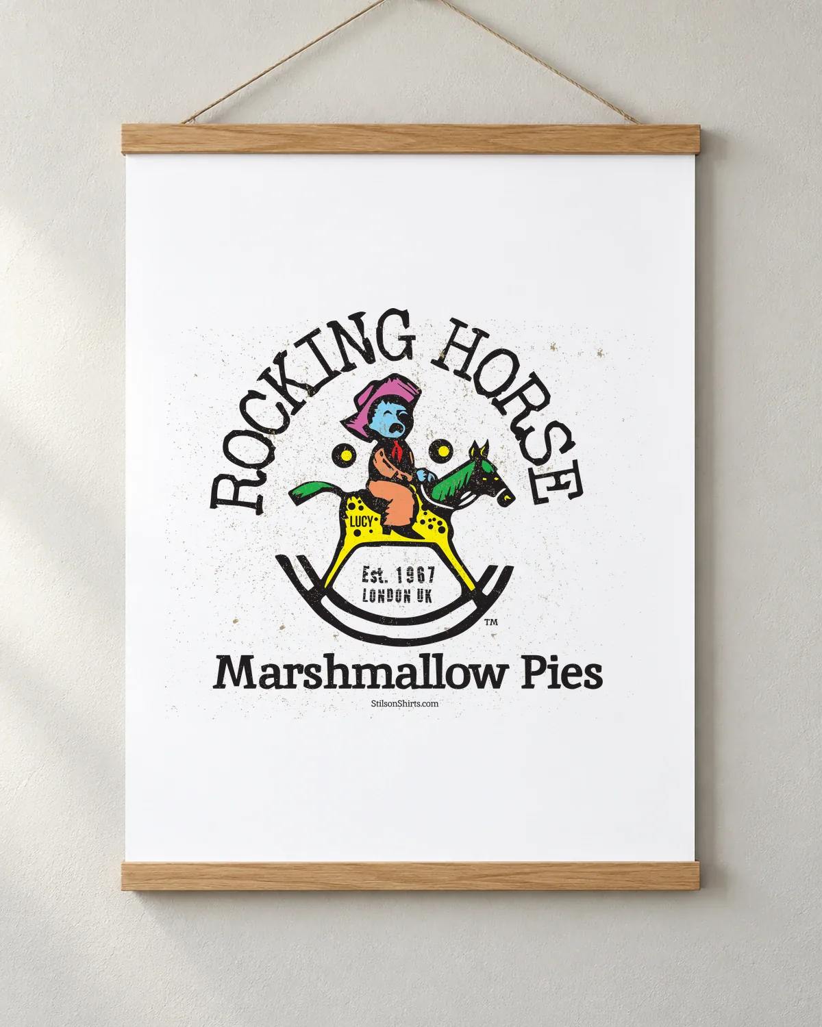 Rocking Horse Pies tee on a matte poster