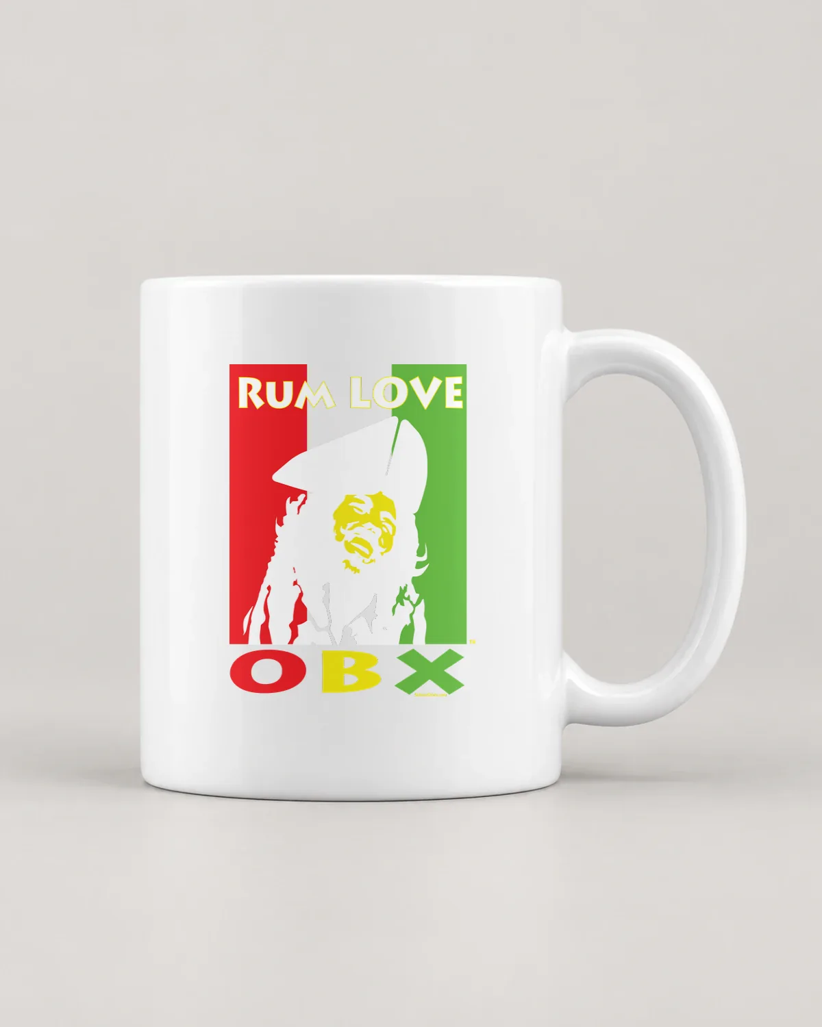 Rum Love OBX tee on a ceramic mug